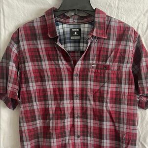 Hurley Red and Gray Casual Button Down Shirt